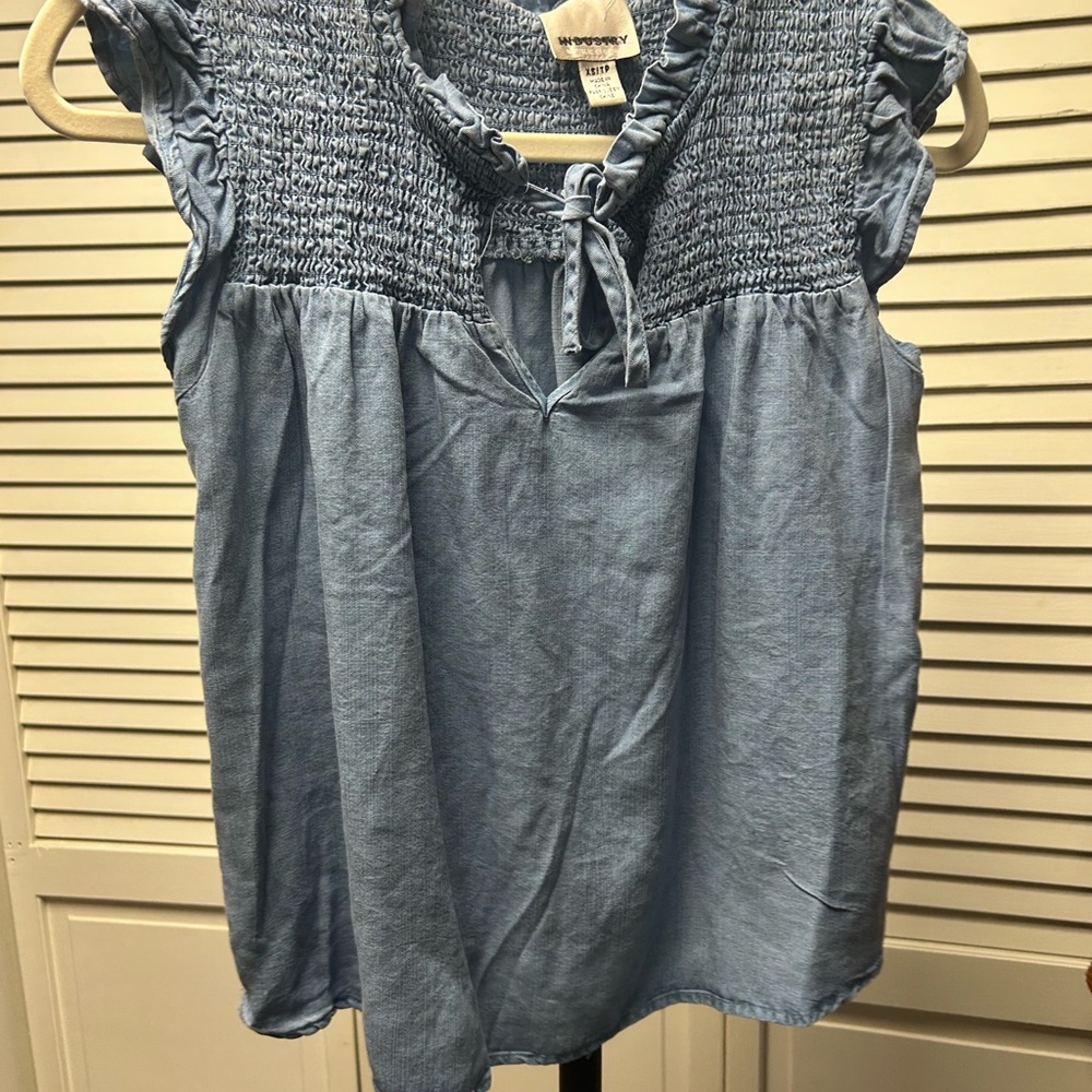 Nwot INDUSTRY Blue Ruffled Smocked Top - Picture 4 of 6